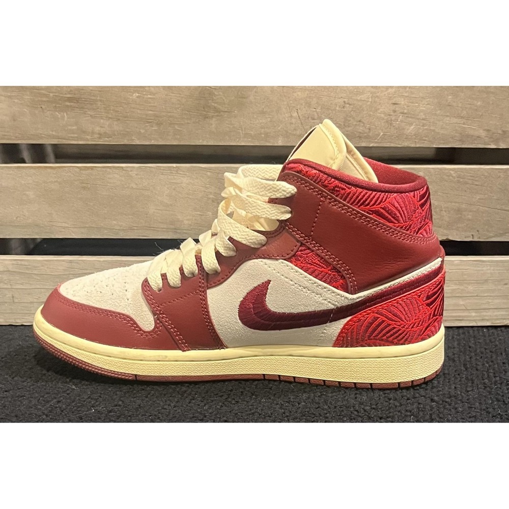 Nike Air Jordan 1 Mid Shoes Youth Size 6.5Y Red Sail Basketball DZ2820-601 - Picture 8 of 11